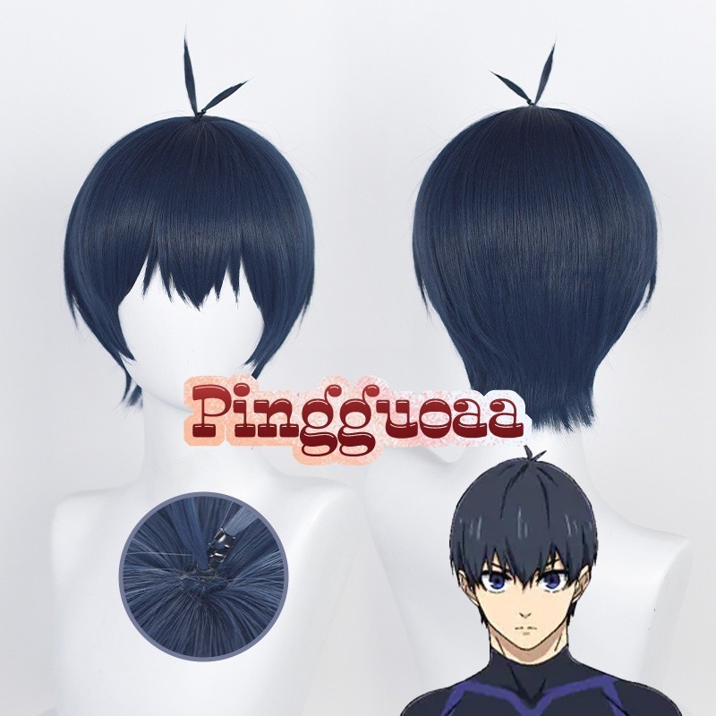 20h Anime Blue Lock Isagi Yoichi Cosplay Wig Dark Blue 28cm Short Wigs Heat Resistant Synthetic Hair