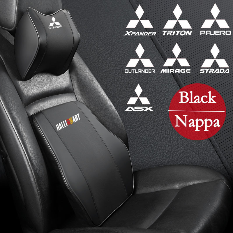 2pcs หน่วยความจําผ้าฝ้าย Mitsubishi รถคอ Headrest หมอน Nappa หนังเบาะเอวสําหรับ Ralliart Mirage Trit