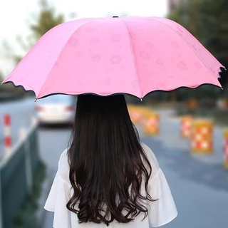 ร่มกันฝน รุ่นผ้า2ชั้น โดนน้ำเปลี่ยนลายดอกไม้ กันแดด กันยูวี กันUV พับได้ พับ Umbrella