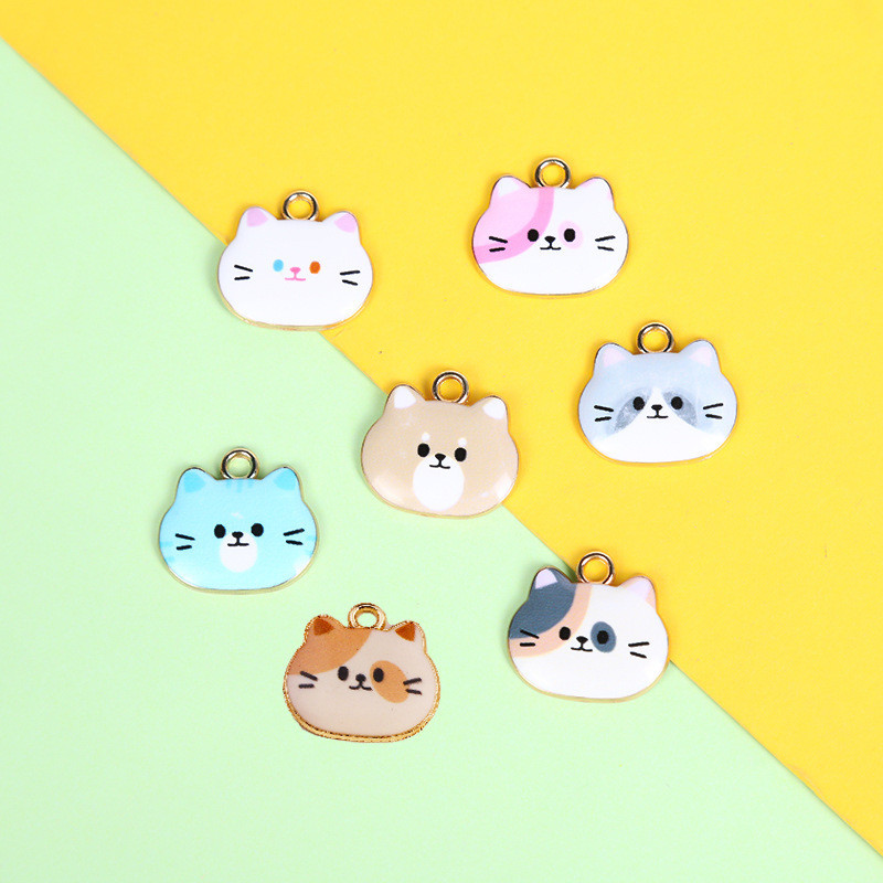 1pcs ชิ ้ น DIY อุปกรณ ์ เสริมน ่ ารักพิมพ ์ หัวแมวโลหะผสมหยดน ้ ํามันต ่ างหูสร ้ อยข ้ อมือจี ้ อุปกรณ ์ เสริม