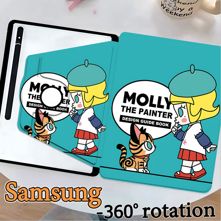 Molly หมุนได้ 360° เคสฝาพับ Samsung Tab S6 lite S7 S8 S9 S7FE S9FE S7+ S8+ S9+ S9FE+ A7lite A8 A9 A9+ ที่ใส่ปากกาด้านขวา
