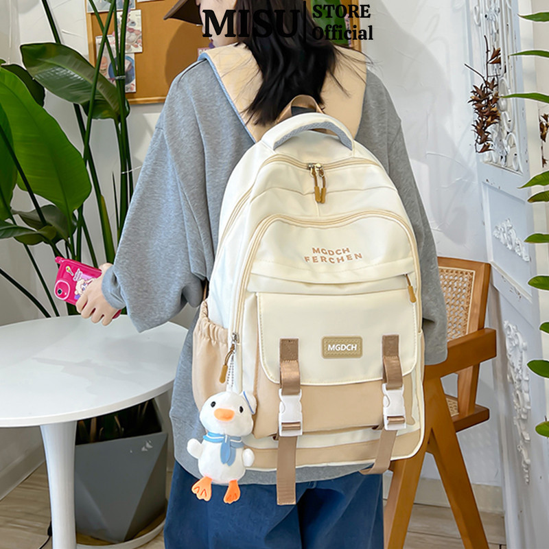 Misu women backpack school bag men and women Fashion multi-compartment waterproof 15.6inch laptop bag