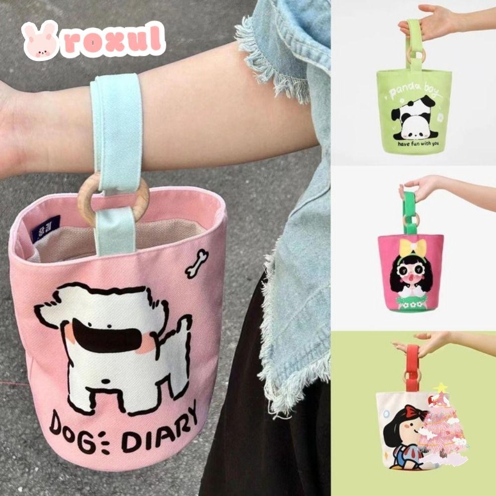 Roxul Tote Bags, Canvas High-capacity Underarm Handbag, Minimalist Solid Color Crossbody Cartoon Print Single Shoulder Bag Female