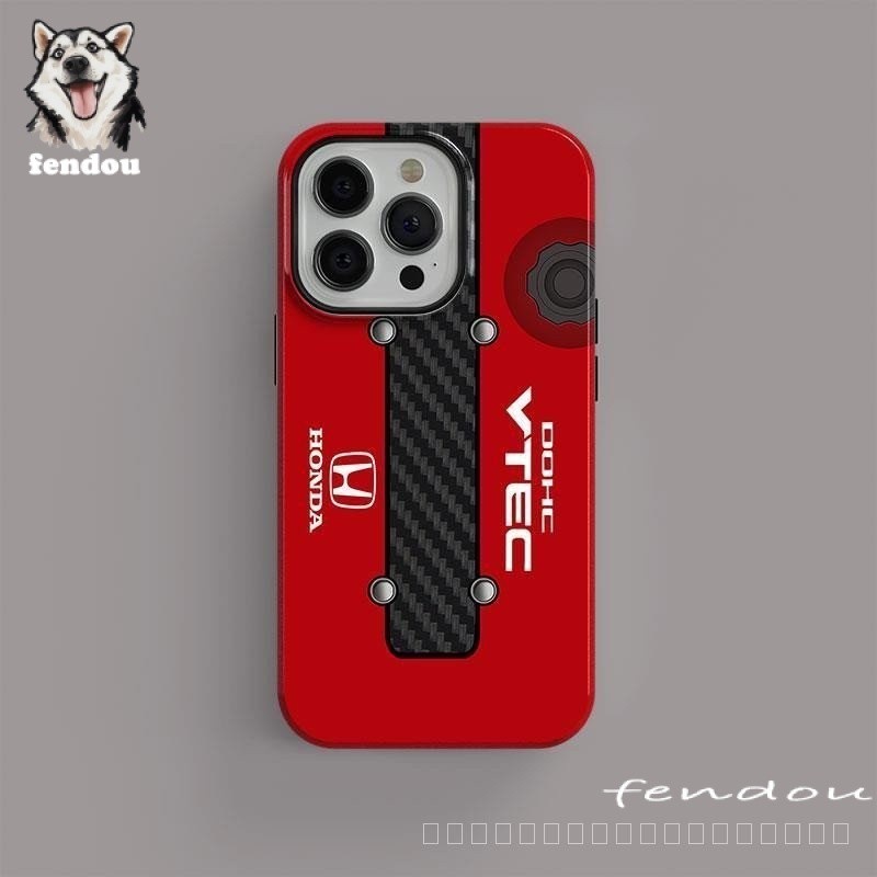 Dizzy JDM เคสป้องกันโทรศัพท์มือถือ ลายเครื่องยนต์ B16B Two-in-One สีแดง สําหรับ iPhone11 12 13 14 15 X XR XS XSMAX 12pro 15promax 14plus 7 8plus Honda CIVIC TYPE R Car 47N9