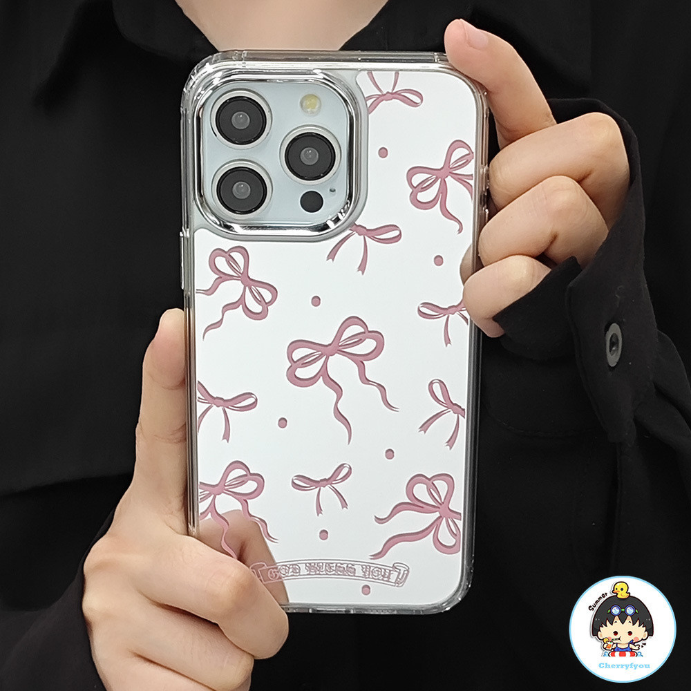 หรูหราเงินแต่งหน้ากระจกbowknotสําหรับiphone 15 11 13 12 14 Pro Max X XR XS Max 8 7 Plus Full Viewกันกระแทกฮาร์ดปกหลัง