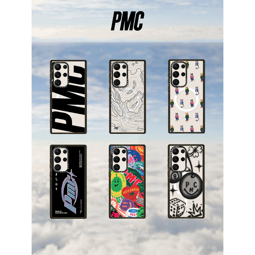 Casetify X Pestle & Mortar Clothing Samsung Series Case แม่เหล็กดูด Black Edge Clear Samsung Galaxy S22 23 24 Ultra Plus Impact Hard อะคริลิคใสกลับ TPU Case พร้อมกล่อง