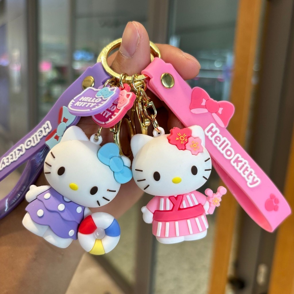 ของแท้ Sanrio Hello Kitty แฟชั่น Sweetheart พวงกุญแจ/การ์ตูนน่ารักตุ๊กตาสีชมพูจี้ของขวัญขนาดเล็ก