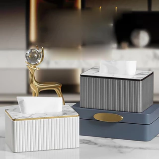 Homlife กล่องทิชชู่ ทรงยาว สไตล์โมเดิร์นลักชูรี่ Modern Luxury Modern Storage Box ขนาดใหญ่ สีขาว สีดำ หินอ่อน - MH262