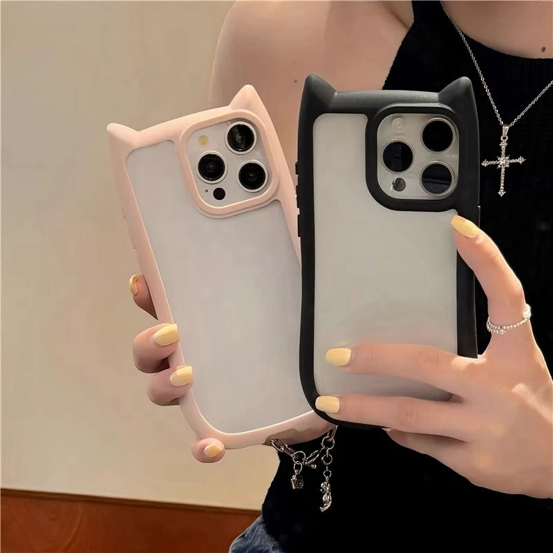 🌸INS 3D เคสใส Case เคส iPhone 11 13 14 15 12 16 Pro Max XR X XS Max เคสหูแมวใสโทรศัพท์กรณีซิลิโคนนุ่มกันกระแทกกลับ