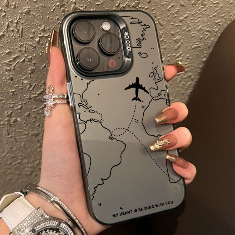 สําหรับiphone 16 15 14 13 12 11 Pro Max XS X XR Max 7 8 14 15 Plus SE2 Travel-Inspiredเครื่องบินเส้นทางออกแบบหรูหราIMD Matte Hardปกหลัง