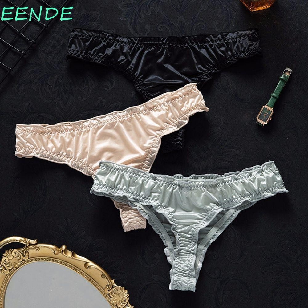 Eende ผ้าไหมน้ําแข็งกางเกงนุ่มเกาหลี Ruffles Cotton Crotch ไนลอนต่ําเอวผู้หญิง Intimates