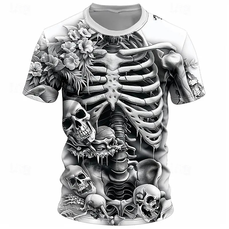 ตลก 3D Skull พิมพ์ T เสื้อสําหรับชายแฟชั่นดอกไม้รูปแบบเสื้อยืดลําลอง O-คอหลวมแขนสั้นฤดูร้อน Street Hip Hop Tops