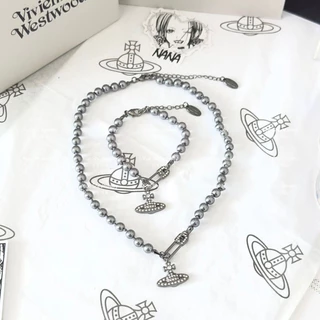 S Grey Pearl Saturn Necklace, New Girl's Diamond Pearl Pendant, Fashionable, Small, Luxury, Versatile, High End Jewelry, Collar Chain