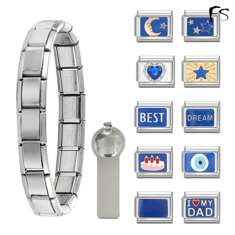 สร้อยข้อมือเงิน Blue Combination Charm Fit อิตาเลี่ยน Charm Links 9 มม.สร้อยข้อมือสแตนเลสเครื่องประดับ Diy ทํา Diy แฟชั่นอุปกรณ์เสริมบุคลิกภาพโมดูลสร้อยข้อมืออุปกรณ์เสริม