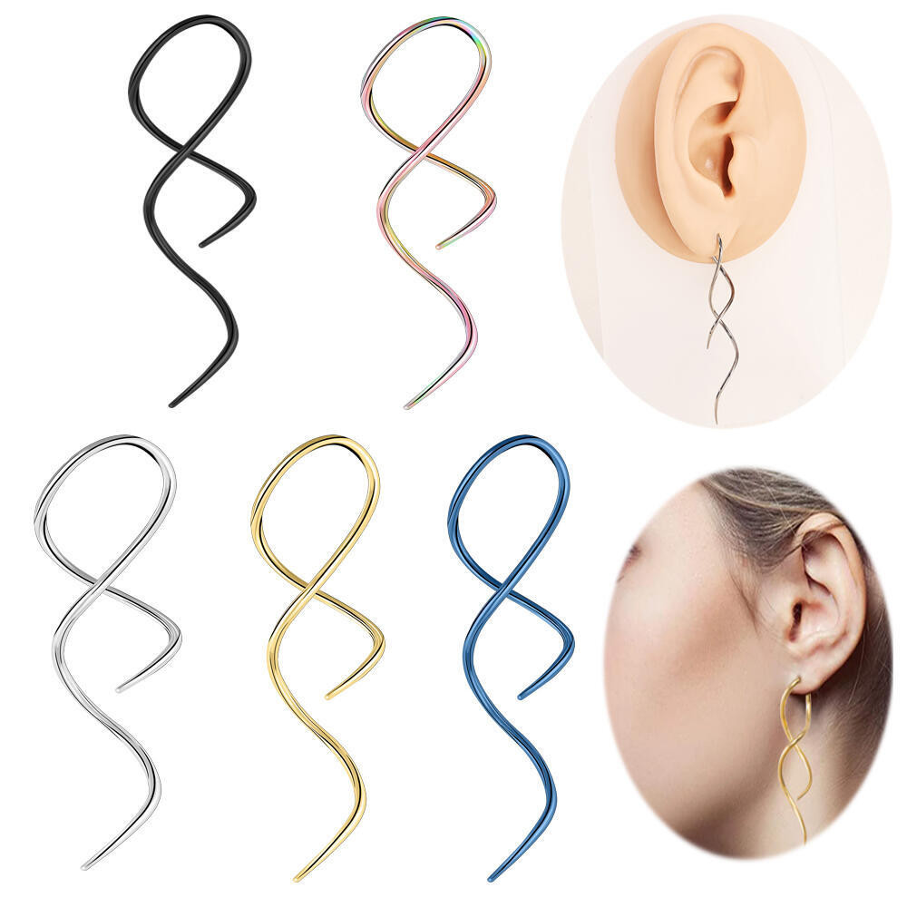 1 PC 16G สแตนเลสสตีลต่างหู Line Helix หูเจาะ Lobe Drop ต่างหู Blue Body เครื่องประดับ Multicolor Stud ต่างหู
