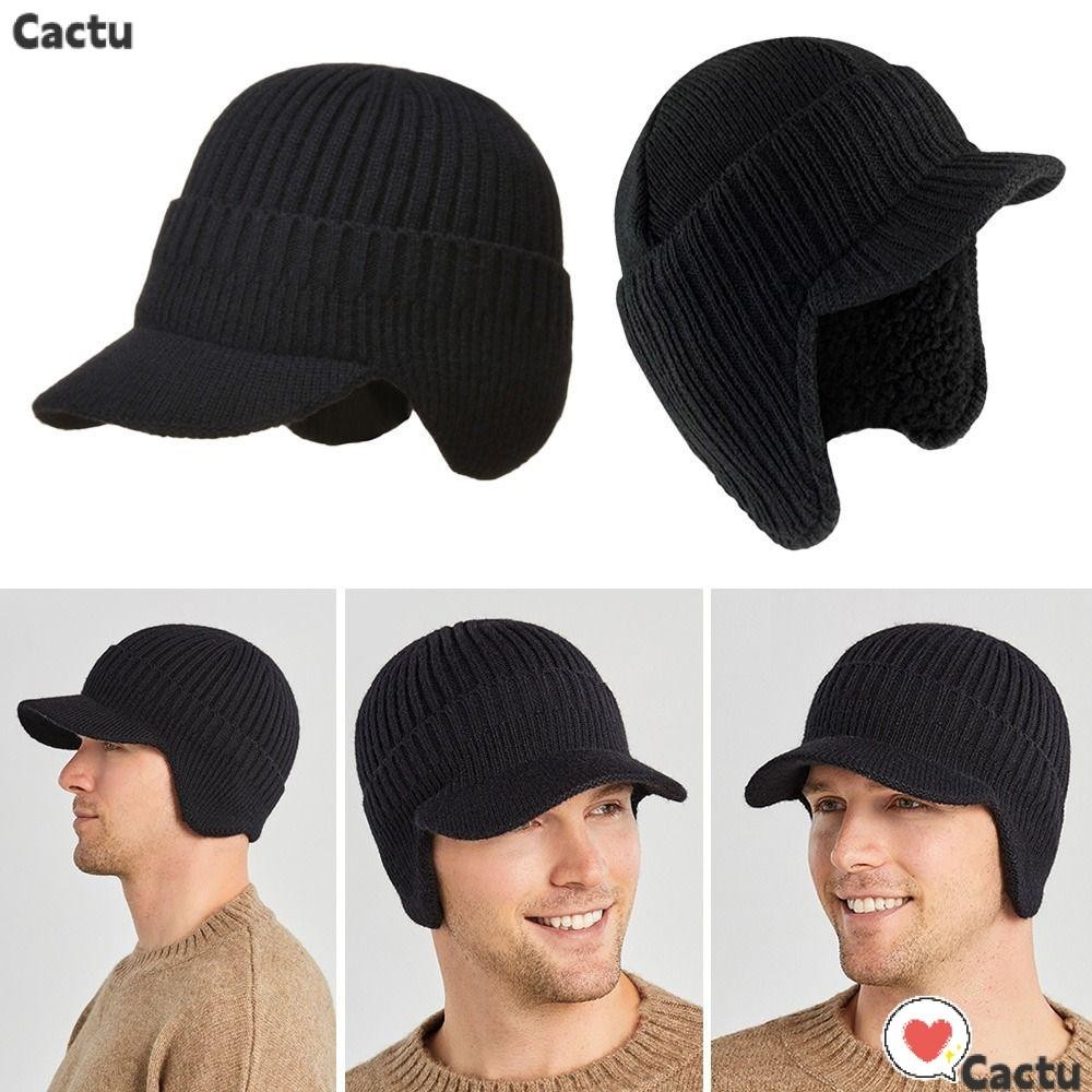 Cactu หมวกบีนนี่ ผ้าฟลีซ ผ้ากํามะหยี่ขนนิ่ม ป้องกันหู ให้ความอบอุ่น แฟชั่นฤดูหนาว กลางแจ้ง สําหรับผู้ชาย