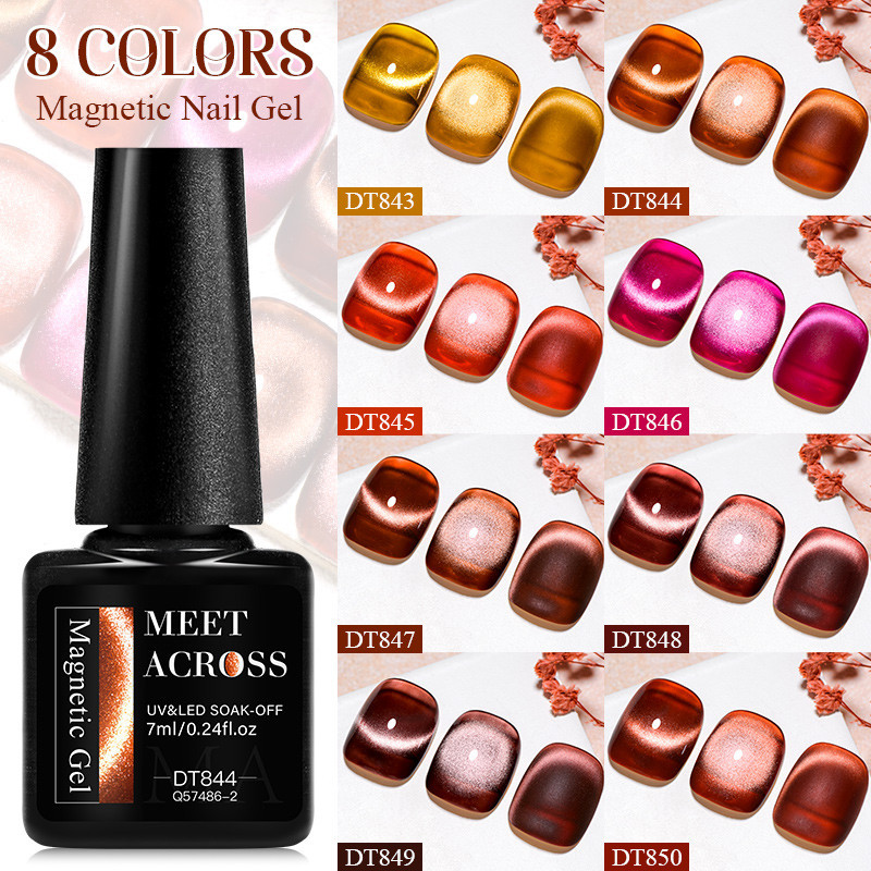 MEET ACROSS Magnetic Gel Cat Eye Gel Polish Soak Off Nail Polish สีสัน DIY Nail Art 7ml