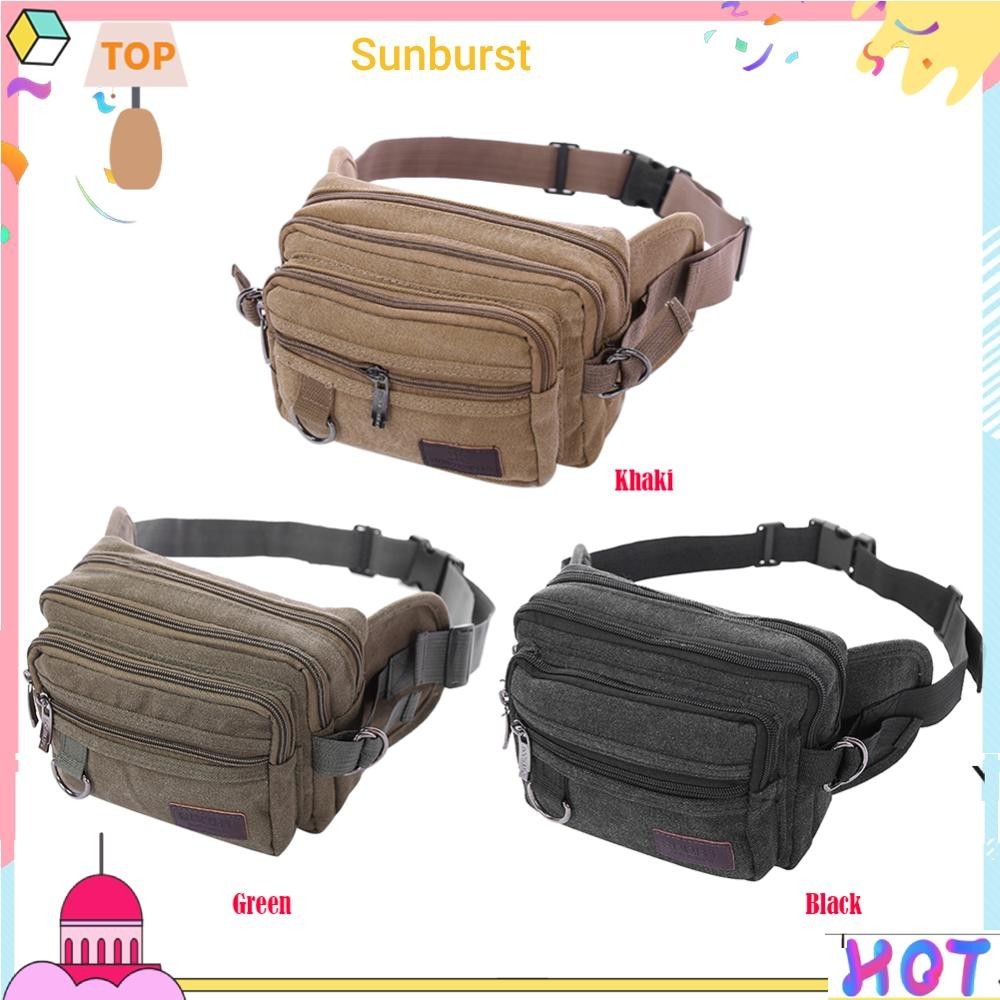 Men Vintage Travel Zipper Multi Pocket Belt กระเป๋าคาดเอวผ้าใบกระเป๋าสตางค์ขนาดใหญ่ [Sunburst11.th]