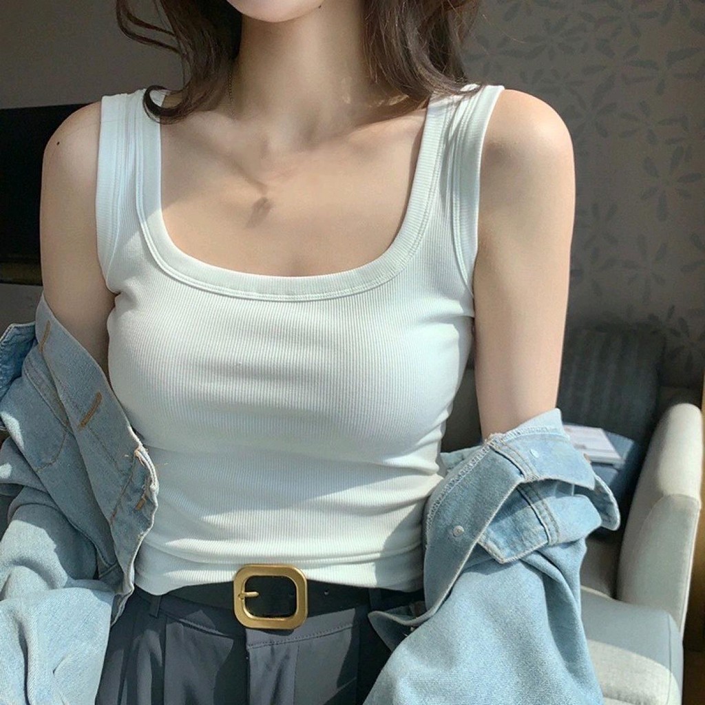 เสื้อกล้าม ครอปสีพื้น  ผ้าคอตตอนยืด  ทรงสวย ผ้านิ่มใส่สบาย เเมทซ์ได้หลายลุค หลายสไตล์(GMGเสื้อกล้ามเต็มตัว)