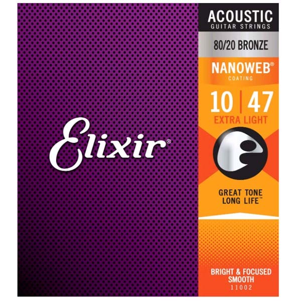 สายกีตาร์โปร่ง Elixir Nanoweb สีบรอนซ์ 80 20 ขนาด 10 11 12 11002 11027 11052