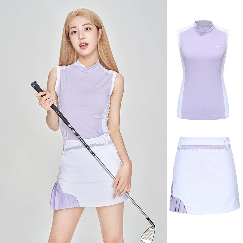 NETLS Golf เสื้อกลมแขนกุด สวมใส่ง่ายและระบายอากาศได้ดี กับกระโปรง culottes ยืดหยุ่น สำหรับสุภาพสตรี 