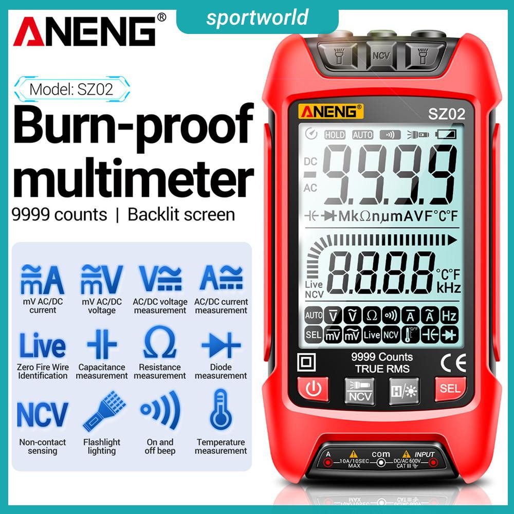 จัดส่งจากกรุงเทพ AU 9999 นับมัลติมิเตอร์แบบดิจิตอลแบบใช้มือถือช่วงอัตโนมัติ True RMS NCV Multimeter 