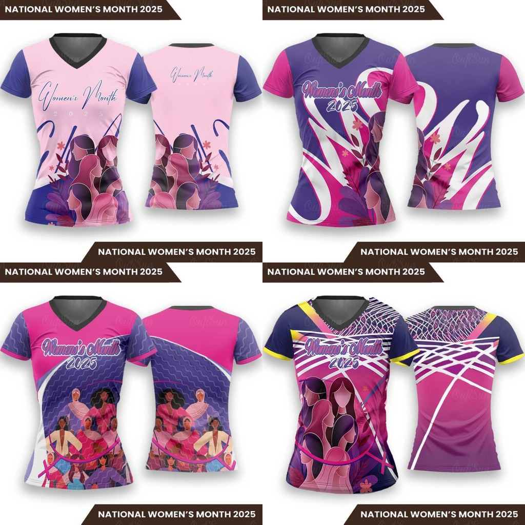 ผู้หญิง เดือนฉลอง 2025 ผู้หญิง เดือนเสื้อ Vibrant FSS ระเหิดพิมพ์ผู้หญิง เดือนเสื้อยืดแขนสั้น V คอ T