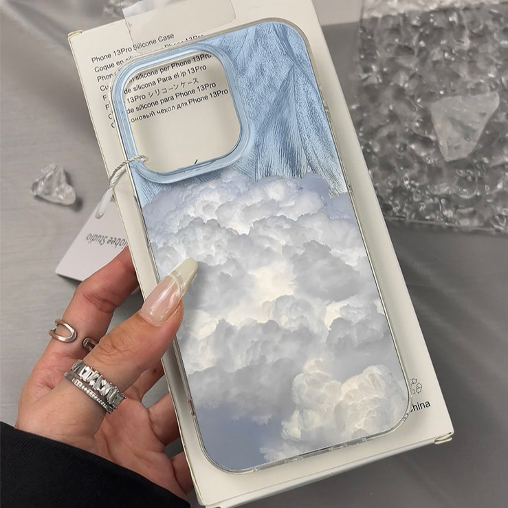เคส IPHONE 11 13 15 14 12 16 Pro Max 15 14 Plus XR XSMAX 7plus เคสโทรศัพท์มือถือแฟชั่นทันสมัยรูปเมฆสีขาวที่ปรับแต่งได้