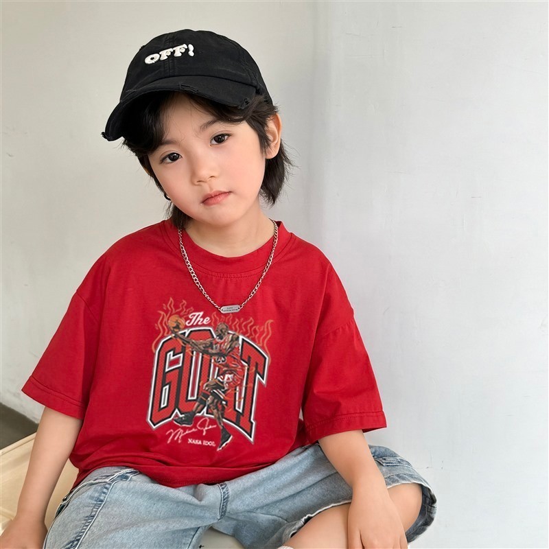 MERAH Lsingers Kids T-shirt Top Boys T-shirt Red Short Sleeve Distro Cool Premium (6-13 ปี) K054
