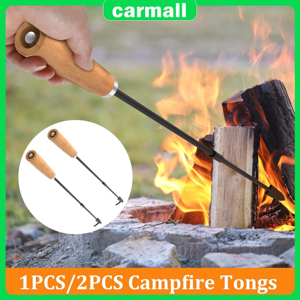 Fire Poker 32 นิ้ว Fire Pit Poker สนิมเหล็ก Campfire โป๊กเกอร์ไม้ Handle แบบพกพา Fire Poker Stick SH