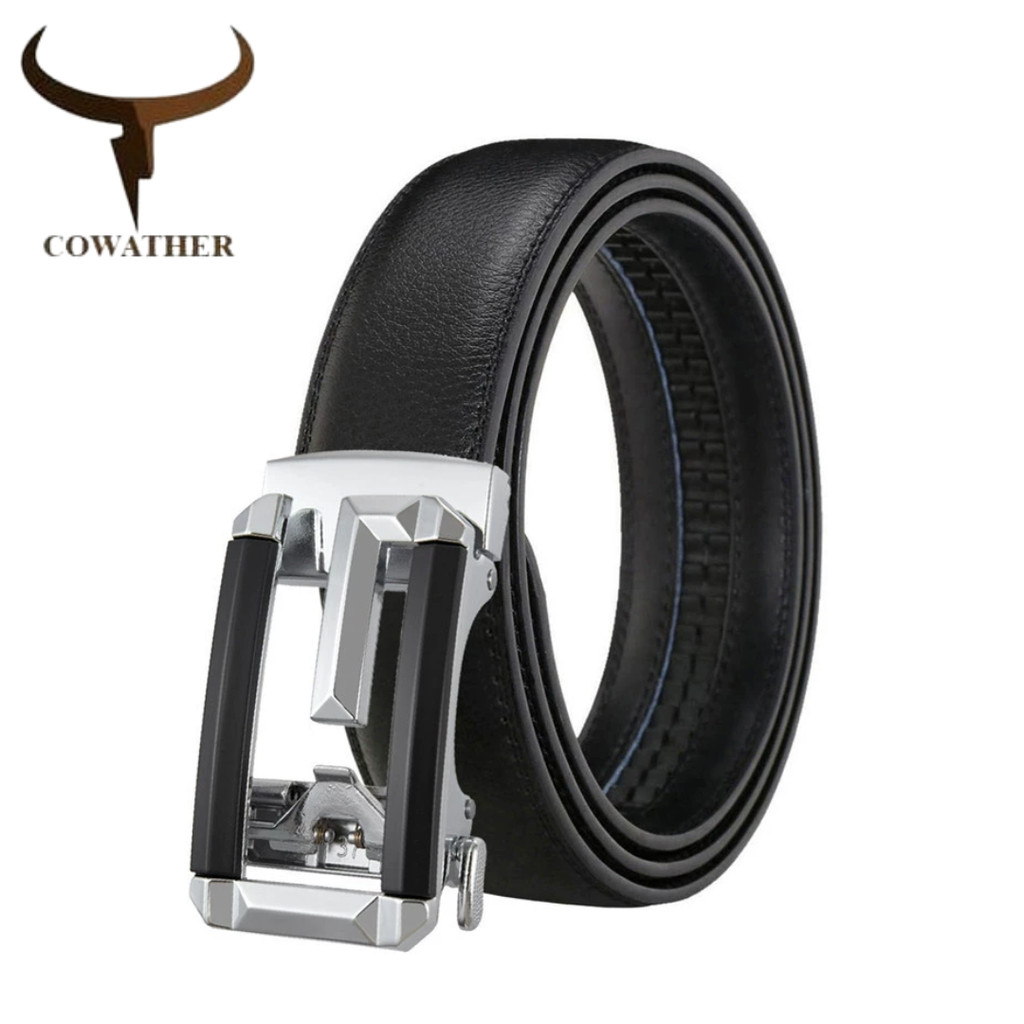 COWATHER Cowater เข็มขัดหนังวัวสองชั้นพร้อมหัวเข็มขัดอัตโนมัติ CZ511