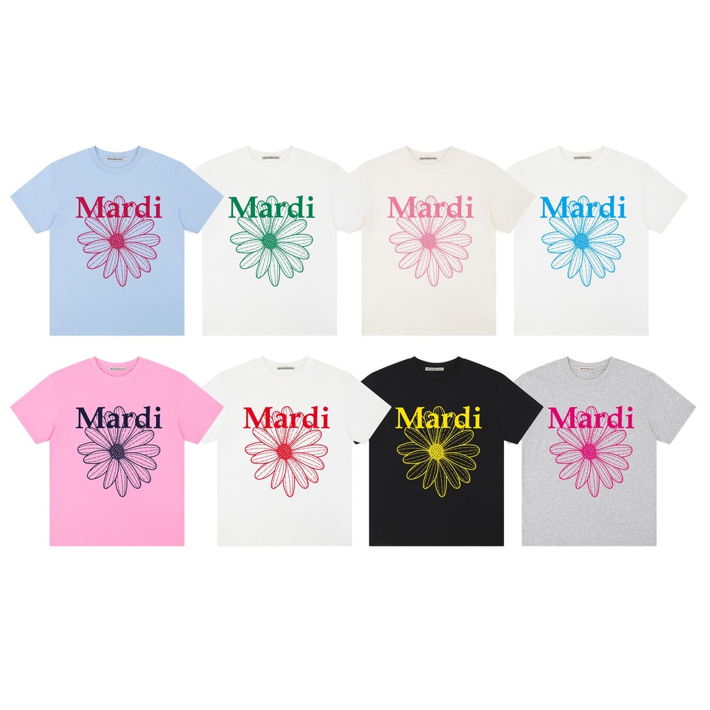 Mard Street Wear แฟชั่น Casual All-Match ผ้าฝ้ายแท้ Daisy พิมพ์ขนาดใหญ่รอบคอแขนสั้นเสื้อยืดหลวม