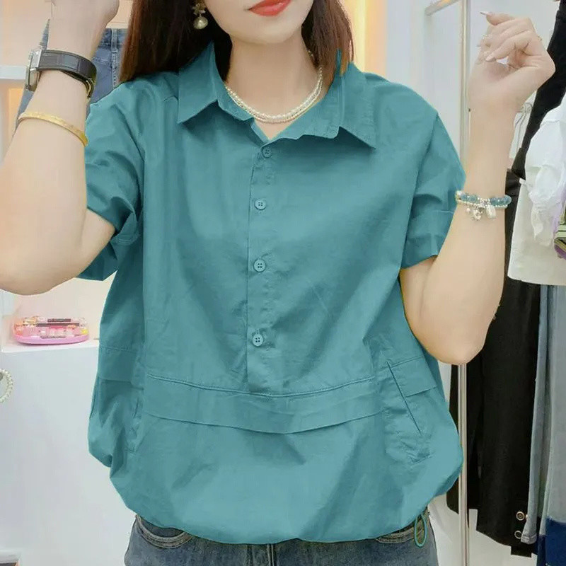 เวอร์ชั่นเกาหลีเสื้อบางแคบ-เอวเสื้อแขนสั้นฤดูร้อนสไตล์ใหม่หลวมสไตล์ตะวันตกหลวม ผอมลง ดูขนาดใหญ่ออกแบบพร็อพเสื้อเรียบง่าย ราคา ถูกที่สุด ดีลบีเคเค แกลเลอรีภาพที่ 9
