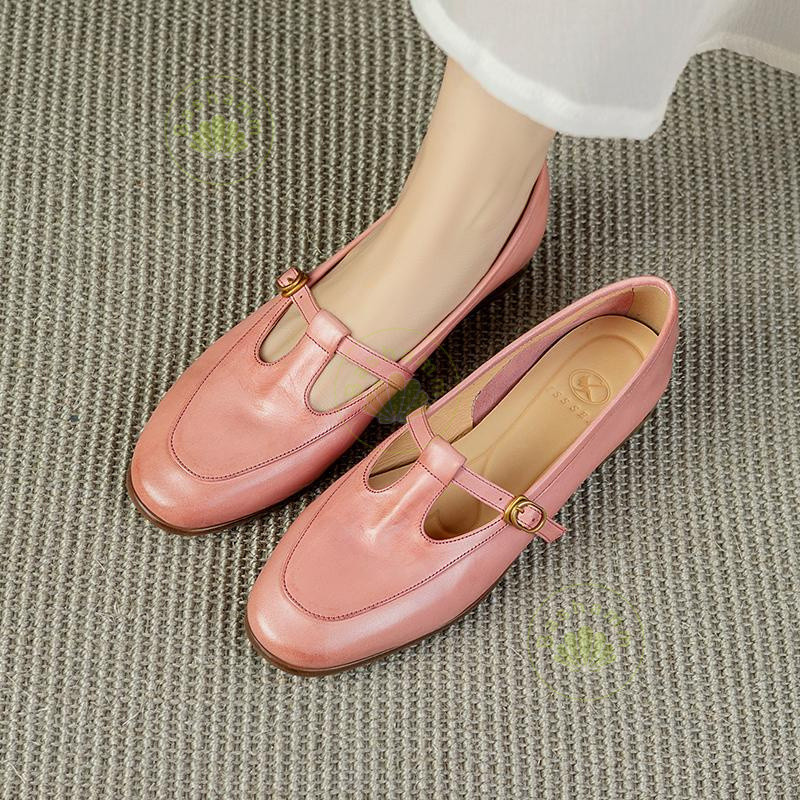 Bashamm Fairy Style~French Beautiful~Round Toe Thong 2025 Spring Pink Flat Shoes Womens Shoes