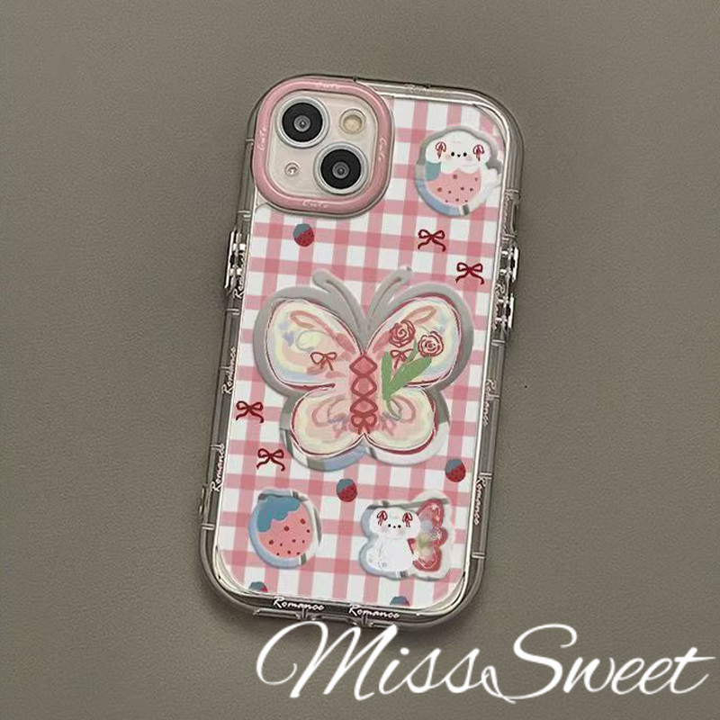 SAMSUNG Insสไตล์กระจกสําหรับsamsung A21S A20s A35 A03 A15 A24 A25 A30 A31 A33 A51 A03s A04 S A05s A11 A12 A13 A14 ผีเสื้อสีชมพูรูปแบบป้องกันการล่มสลาย + เคสโทรศัพท์ + เชือกเส้นเล็ก