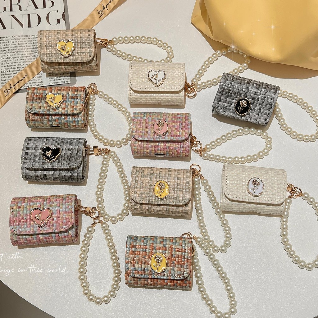 เคสหูฟังหนังทอสีสันสดใสสําหรับ Edifier LolliPods/Pro 3 Xmel X2 X3 ZERO AIR U3PLUS Luxury Pearl Chain Flip หูฟังกระเป๋าฝาครอบป้องกัน
