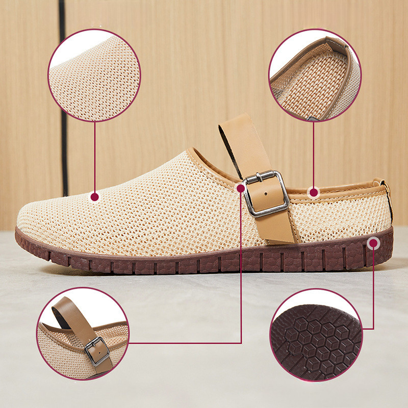 IELGY 2025 ผู้หญิงแอปริคอทสไตล์ฤดูใบไม้ผลิอเนกประสงค์ Retro Soft-soled รองเท้าแตะ Ins รองเท้าแตะลําลองตาข่าย