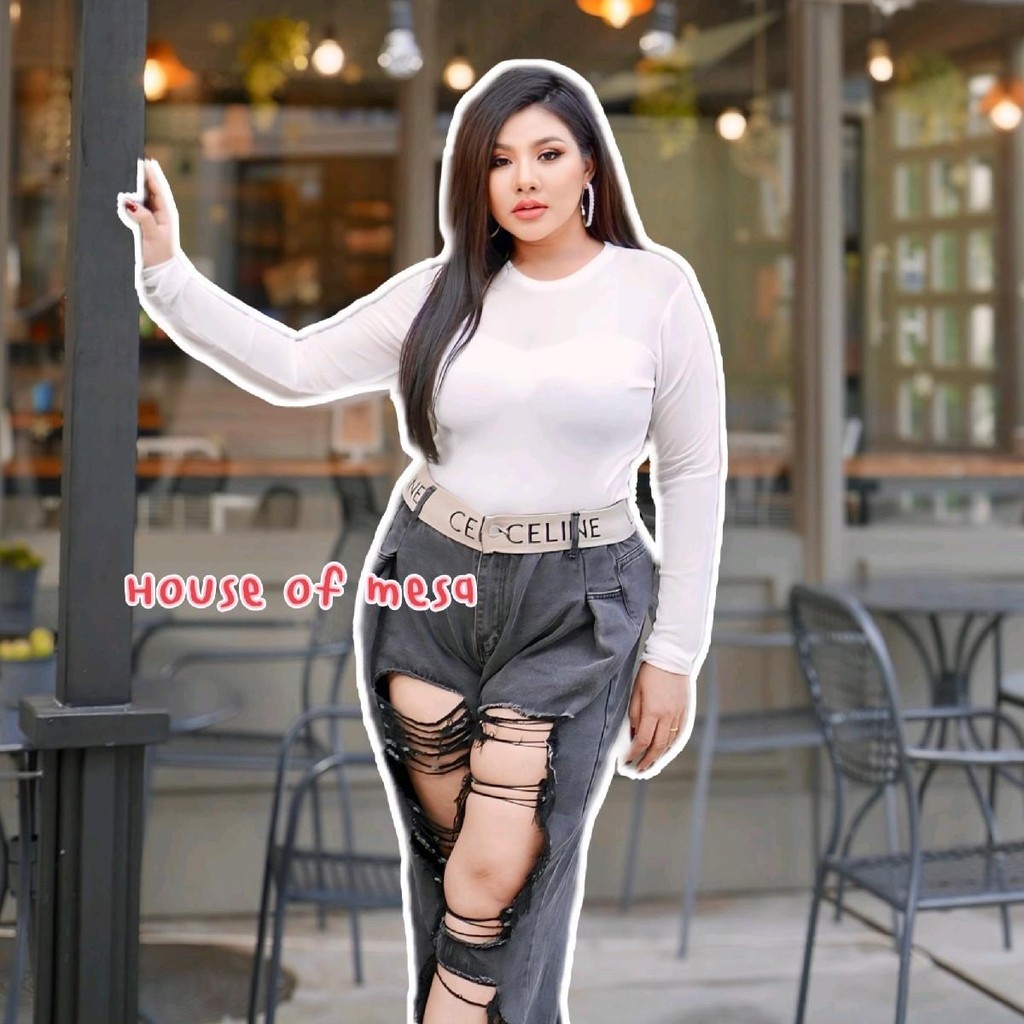 เสื้อครอปแขนยาวสาวอวบ อกแต่งซีทรู อก 36ถึง58 นิ้ว - รูปที่ 5