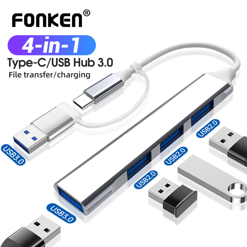 Fonken 4-in-1 USB 3.0/Type-C HUB ความเร็วสูง OTG 4 พอร์ต USB HUB Splitter อะแดปเตอร์สําหรับแท็บเล็ตโทรศัพท์