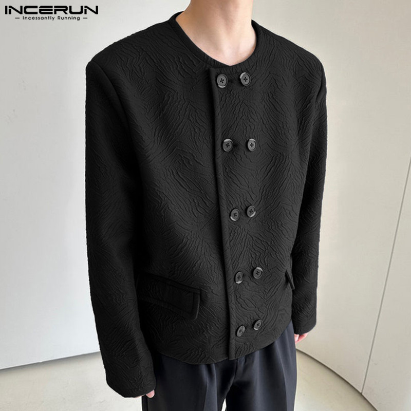 Incerun เสื้อเชิ้ตลําลองแขนยาวคอกลมขั้นสูงของเกาหลีสําหรับผู้ชาย