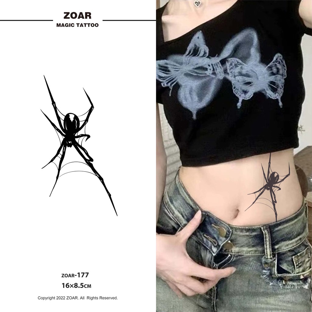 ZOAR-177 แทททูกันน้ำ สติ๊กเกอร์รอยสักสมุนไพร แมงมุม กันน้ำ กันรอย ยาวนาน กึ่งถาวร แสดงสี เหมือนจริง