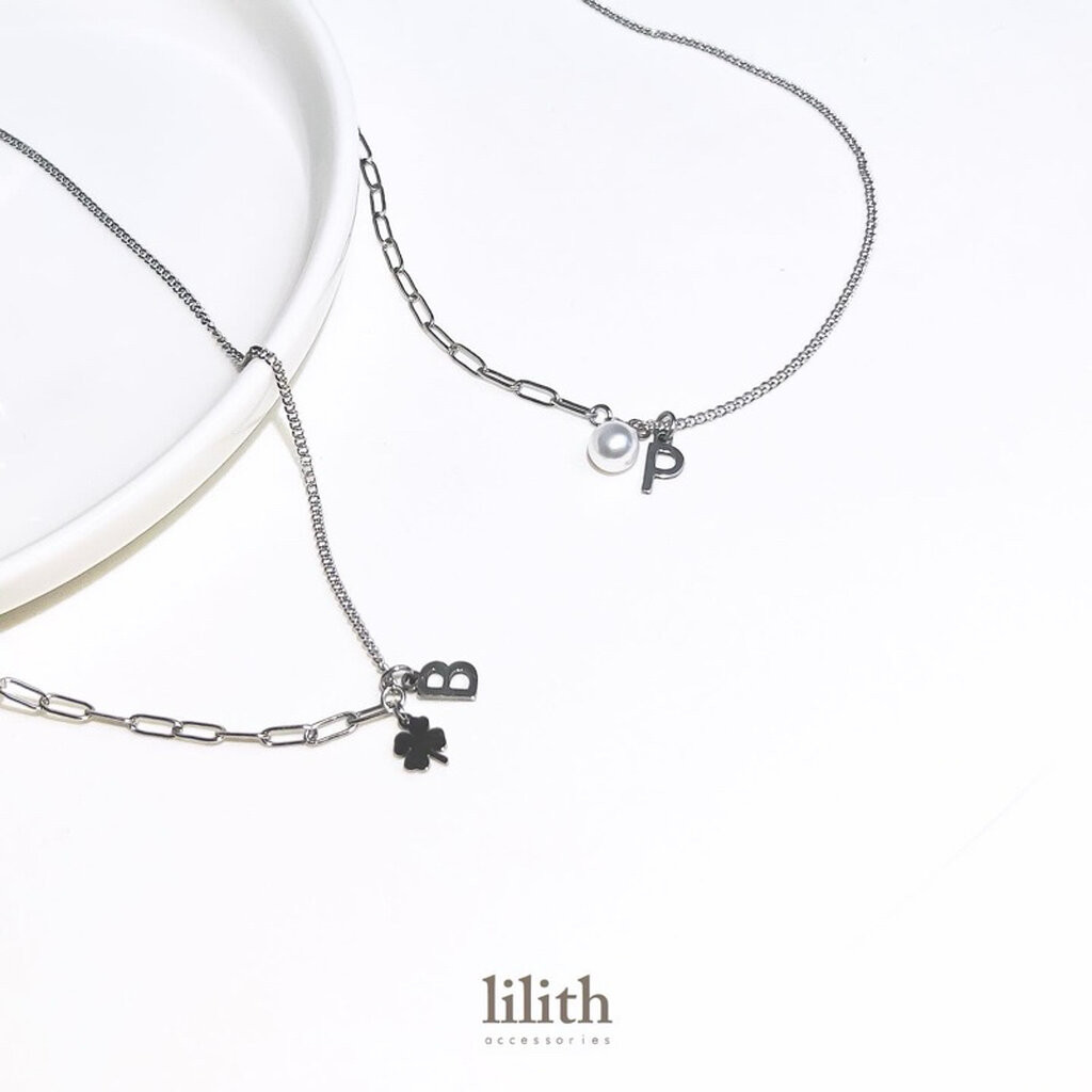 Lilith - clover charm Stainless Steel Link Chain W/ alphabet สร้อยคอ จี้ใบโคลเวอร์