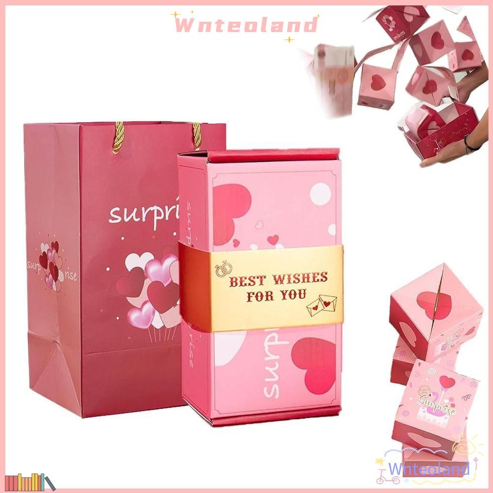 Wnteoland กล่องของขวัญ, การ์ดตกแต่งงานปาร์ตี้กล่องของขวัญป๊อปอัพ, กล่องกระโดดที่ดีที่สุด WISHES สําห