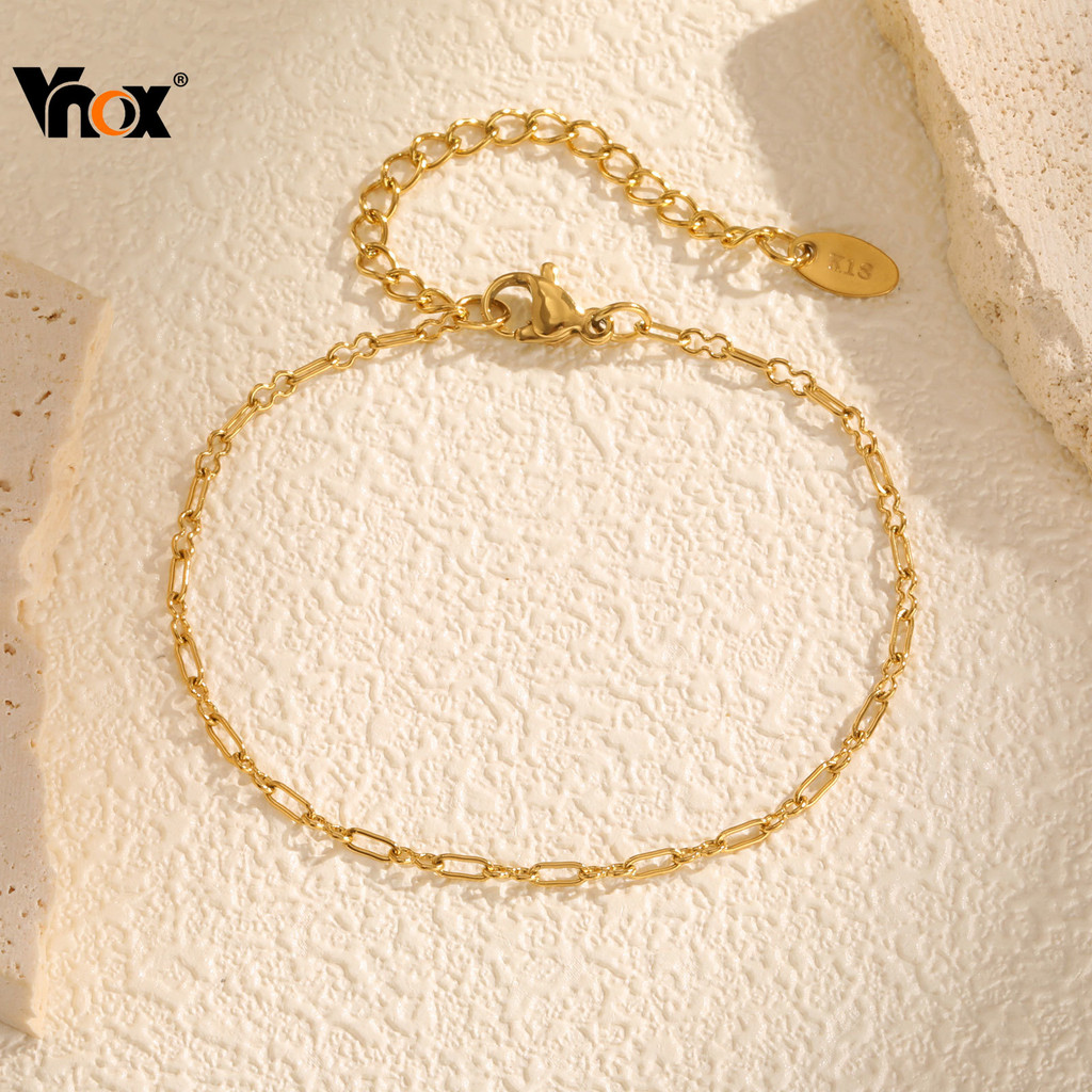 VNOX วีน็อกซ์ แฟชั่นสร้อยข้อมือสแตนเลสสําหรับผู้หญิง,18เค ทองแฮนด์เมดโซ่วิจิตรโซ่ปรับสร้อยข้อมือ,เครื่องประดับของขวัญวัน