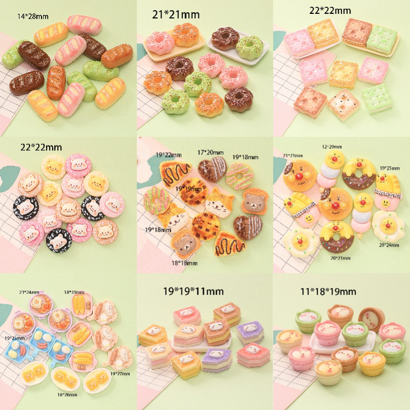 10ชิ้นสุ่มผสมอาหารจําลองของเล่นบล็อกแซนวิชบิสกิต ทําเอง บ้านอินเทรนด์ของเล่นเรซิ่นอุปกรณ์เครื่องประดับ