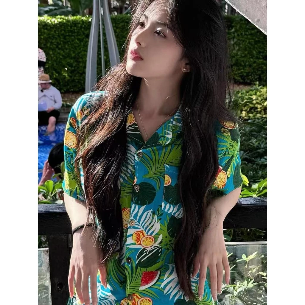 เสื้อเชิ้ตแขนสั้น ทรงหลวม ลายดอกไม้ สไตล์เกาหลี thumbnail 8