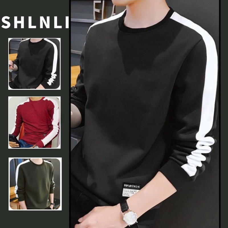ฤดูใบไม้ผลิ ฤดูใบไม้ร่วง ผู้ชาย คอกลม สไตล์เกาหลี เสื้อฮู้ด แขนยาว ลําลอง มินิมอล เสื้อกันหนาว