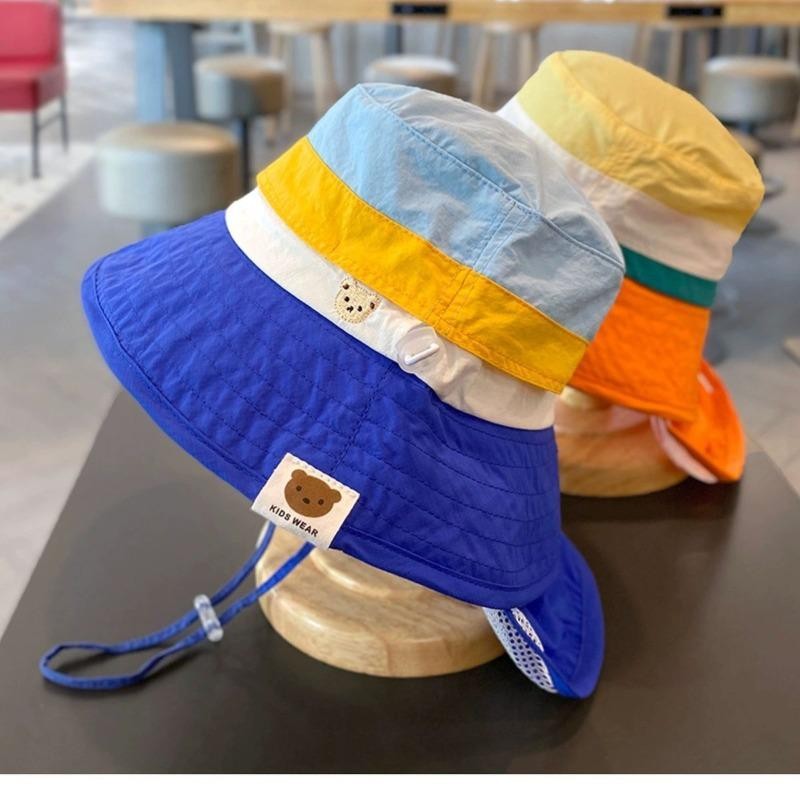 หมวกเด็กKid Summer Quick Drying Thin Sunshade Bucket Hat Boy Girl Fashion Outdoor Baby Neck Protection Sunscreen Hat