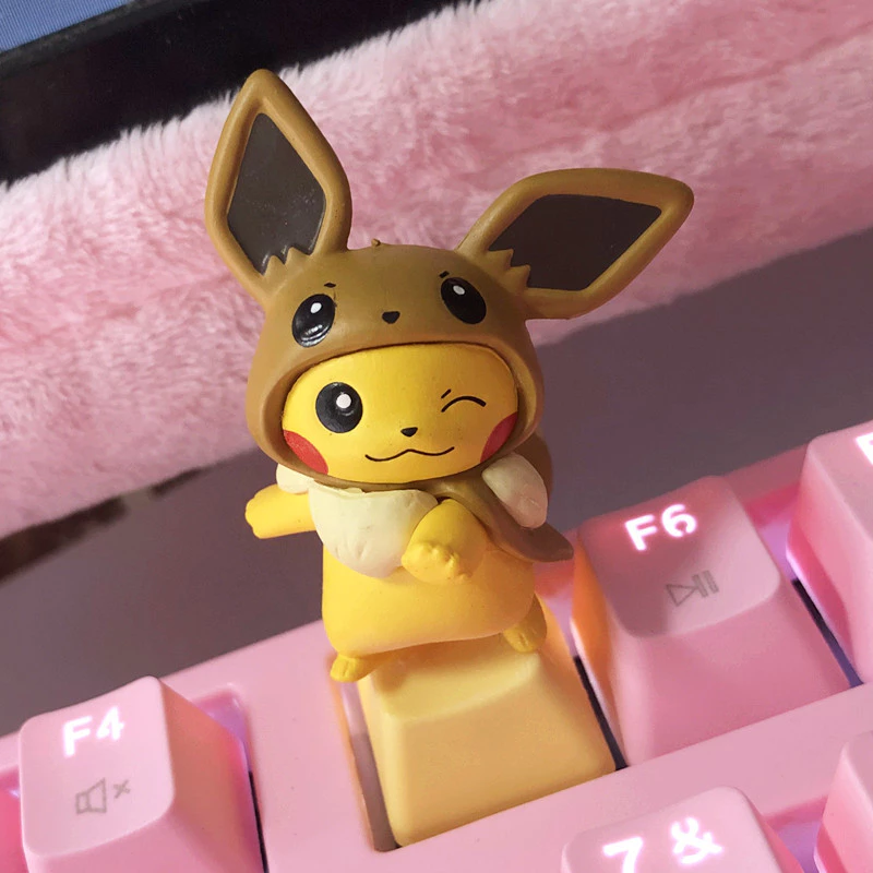การ์ตูน Pikachu น่ารักบุคลิกภาพ DIY Pikachu Mechanical Keycap Cross Shaft Single Keycap