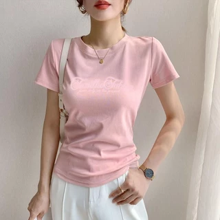 เสื้อยืดแขนสั้นผู้หญิง ลายกราฟิกเสื้อยืดแตาล สำหรับผู้หญิง ใส่หน้าร้อน เสื้อทรงสกินนี่